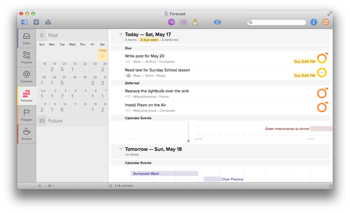 The Forecast View in OmniFocus 2 for OS X