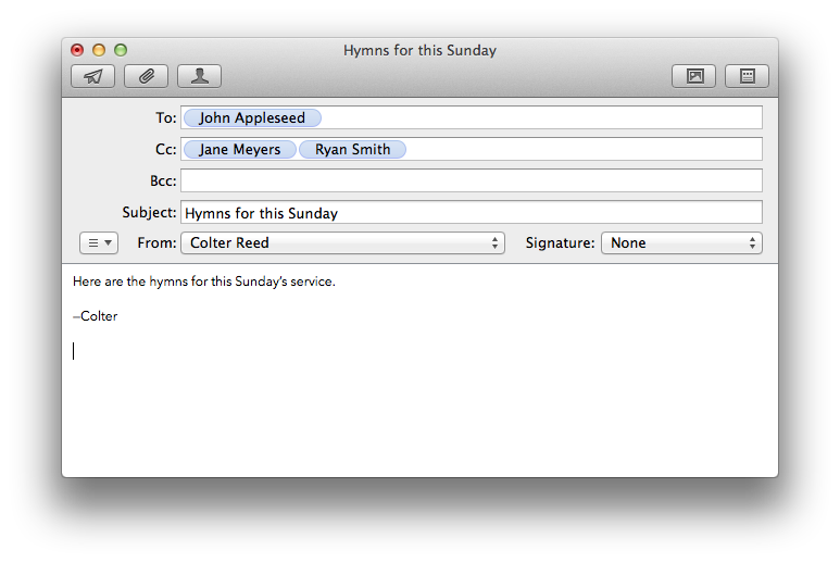An email draft created for us by Automator.