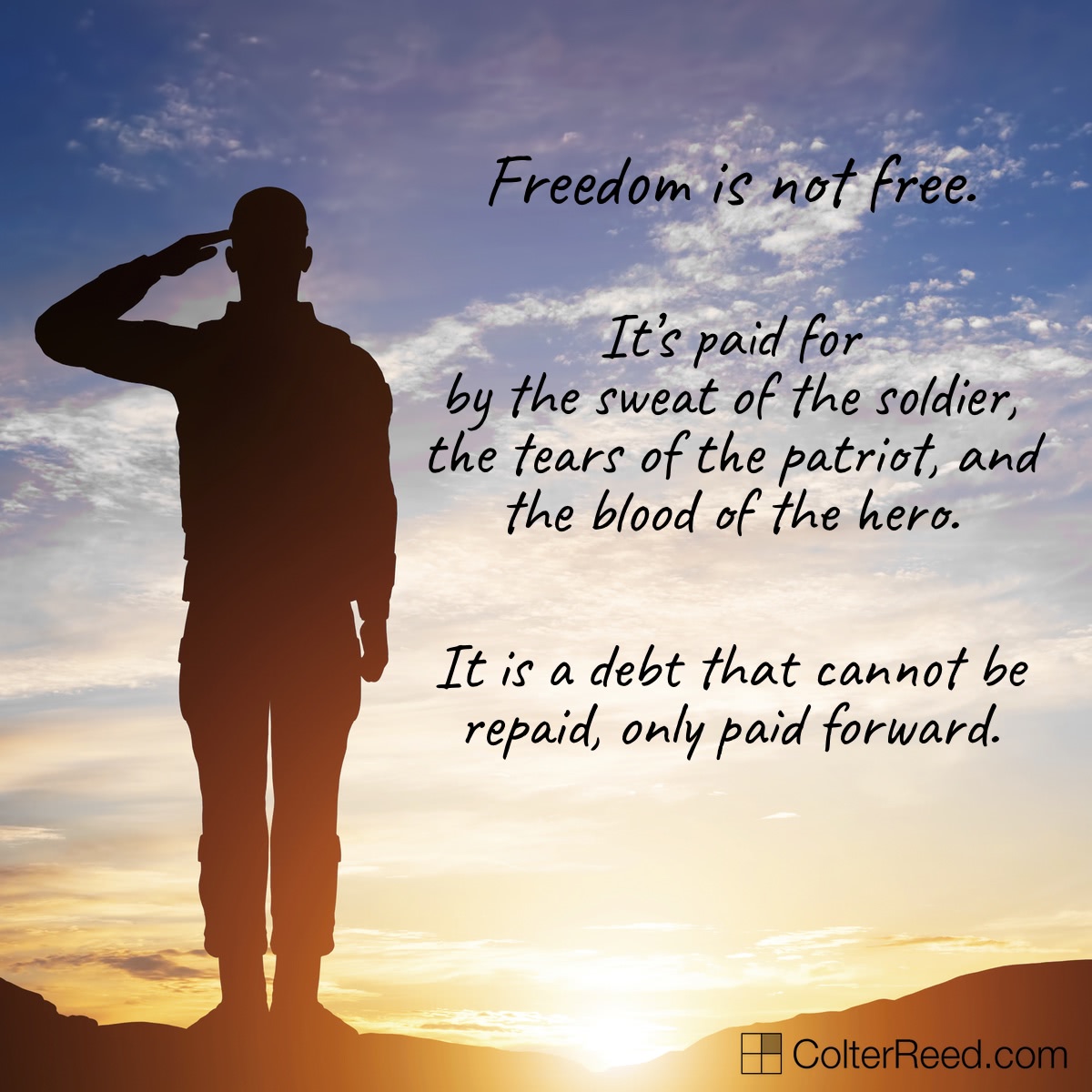 Freedom is not free. It is a debt that cannot be repaid, only paid forward.