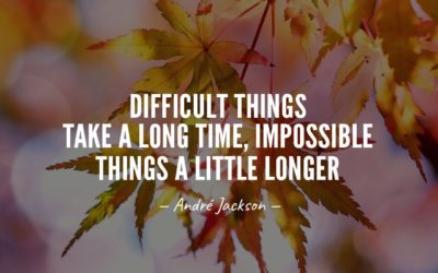 Difficult things take a long time, impossible things a little longer. —André Jackson