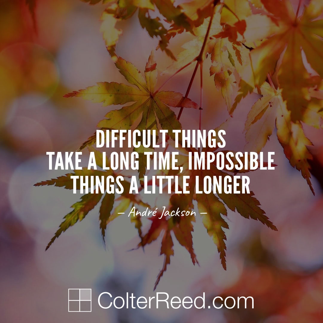 Difficult things take a long time, impossible things a little longer. —André Jackson