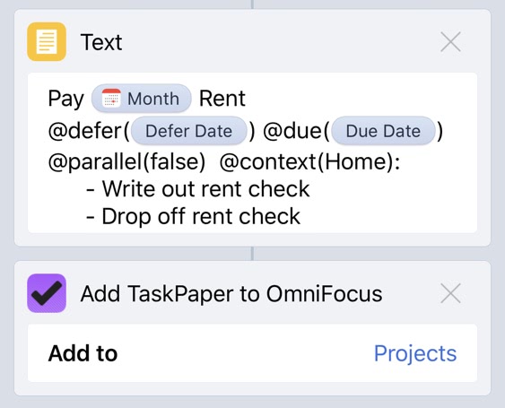 using workflow taskpaper with omnifocus