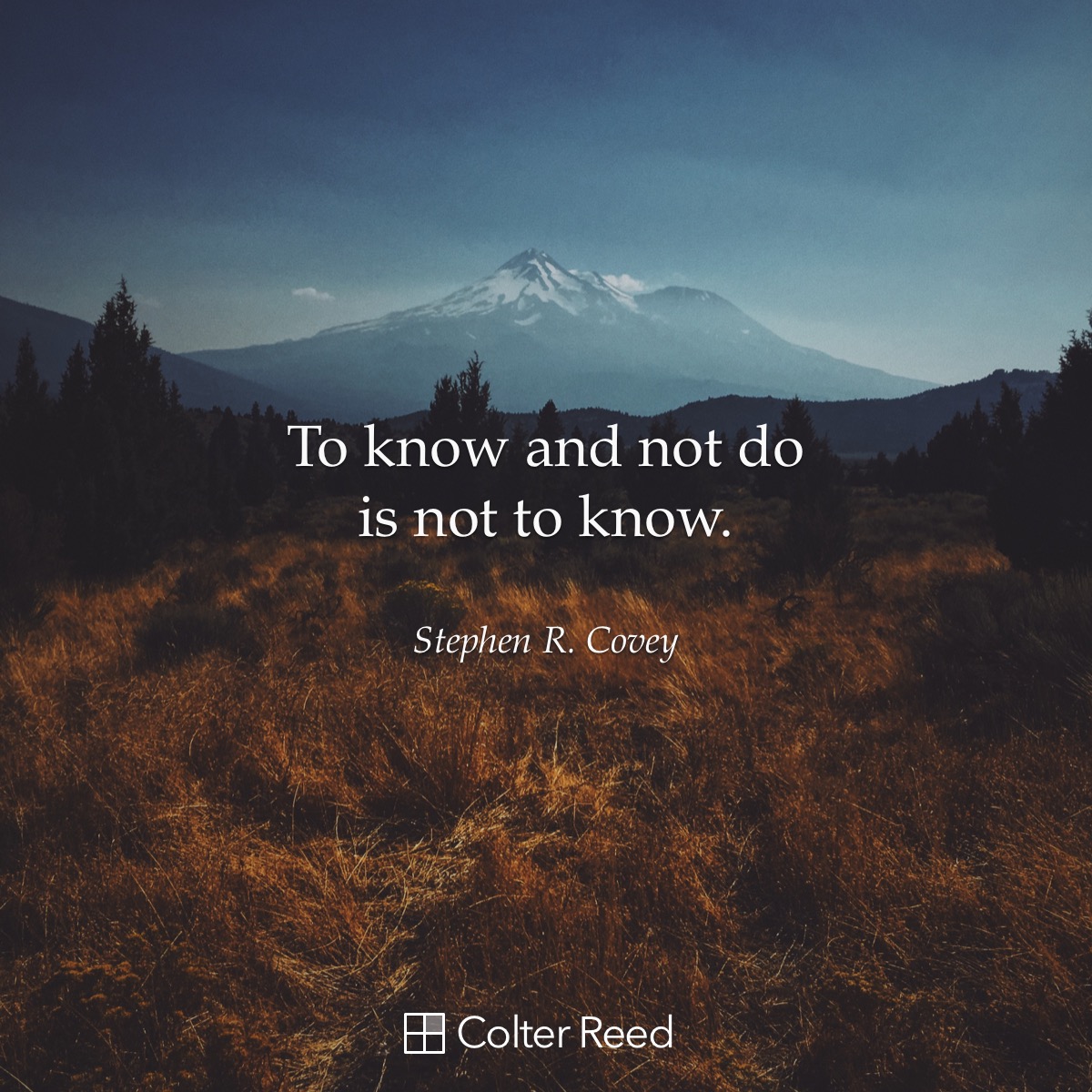 To know and not do is not to know. —Stephen R. Covey