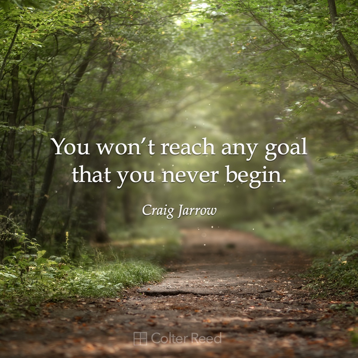You won’t reach any goal that you never begin. —Craig Jarrow